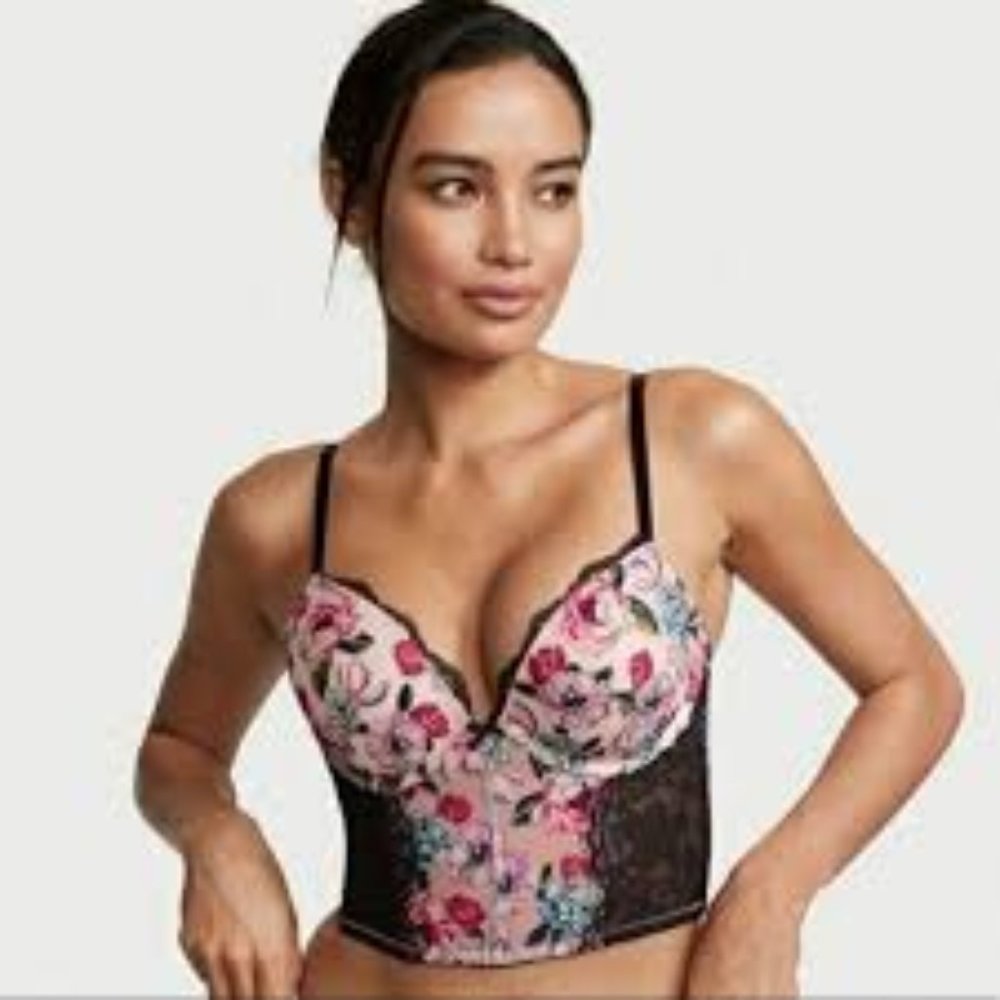 NWT Victoria's Secret Very Sexy push-up corset pink embroidered floral 34D